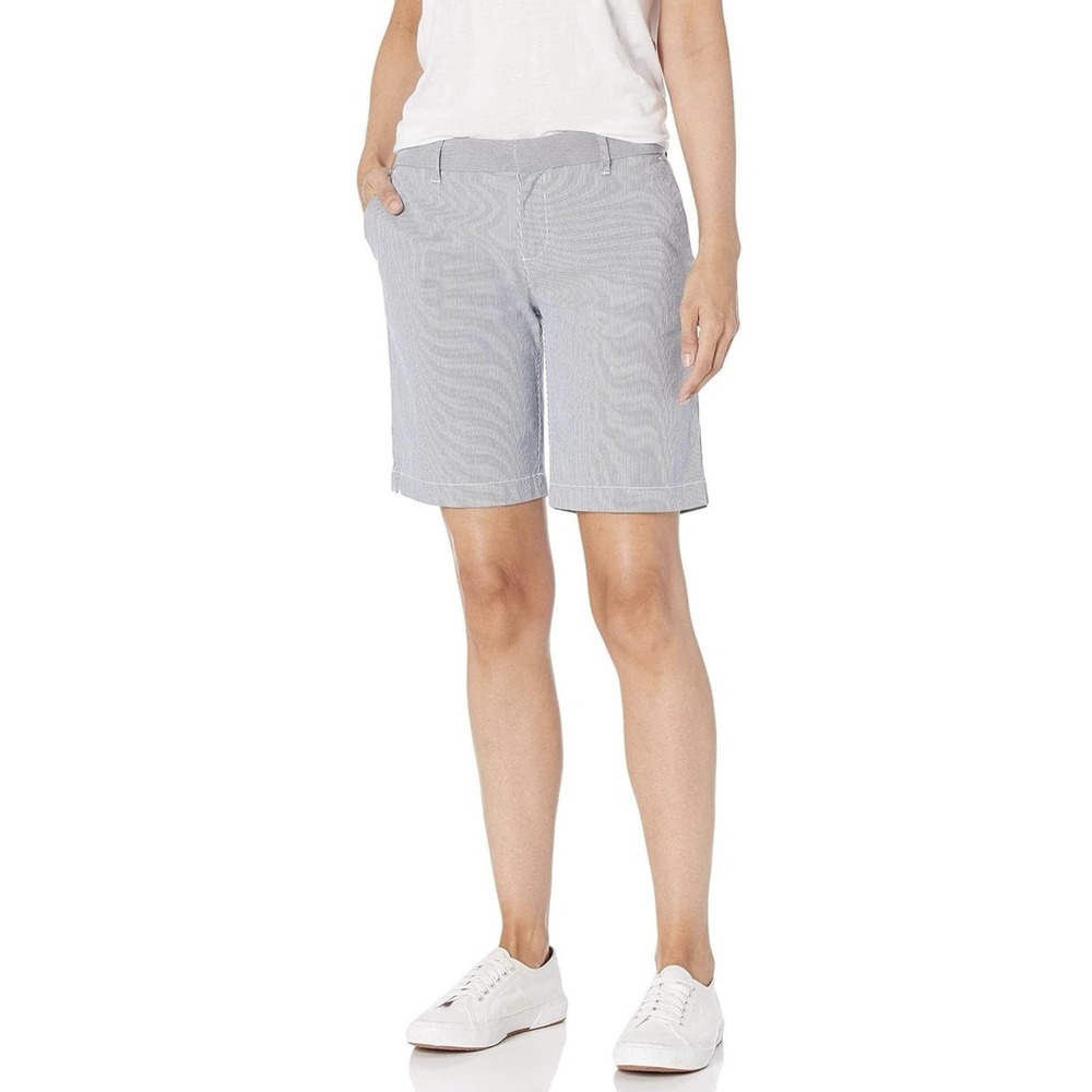 Tommy Hilfiger Hollywood Shorts Womens 14 Blue White Seersucker Stripe 9 Inseam